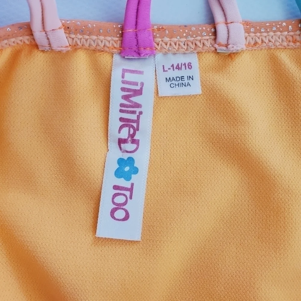 K1352 * Limited Too Girls Rainbow One Piece Swimsuit/Skirt Set Size L (14/16)